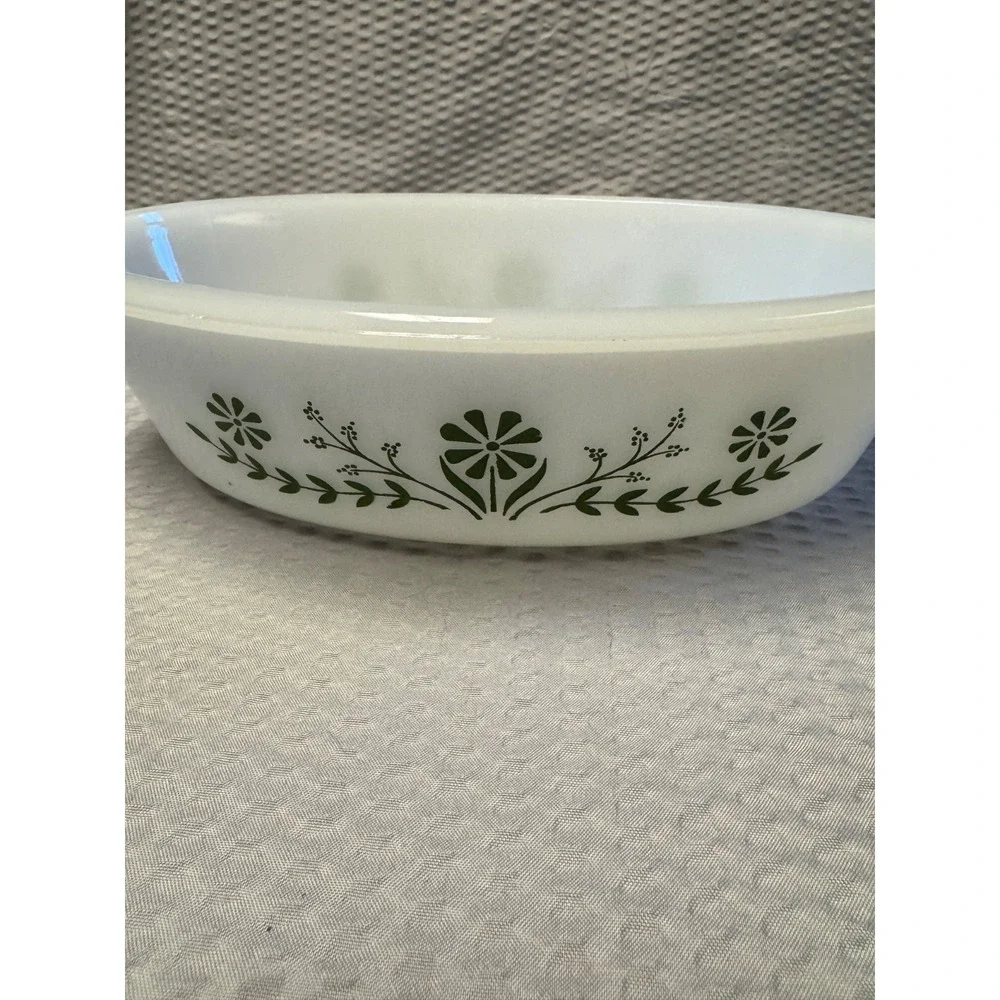 Vintage Glasbake Green Crazy Daisy Casserole Dish J235 Oval 1 QT‎ USA